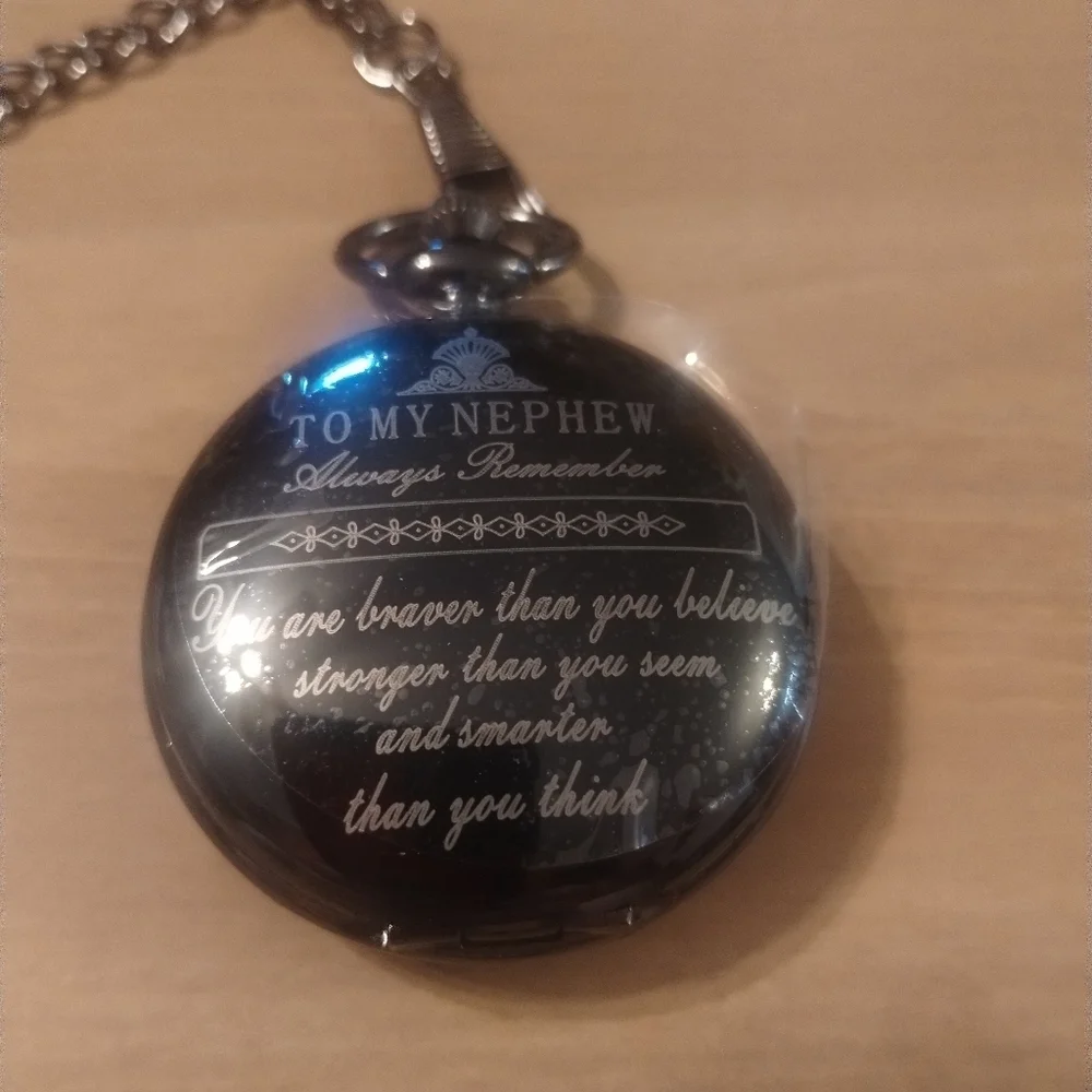 New Men's Nephew Gift Black Pocket Watch with Chain Birthday Christmas